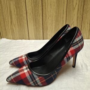 Lands' End tartan plaid high heel pump style Pointed Toe Size 8